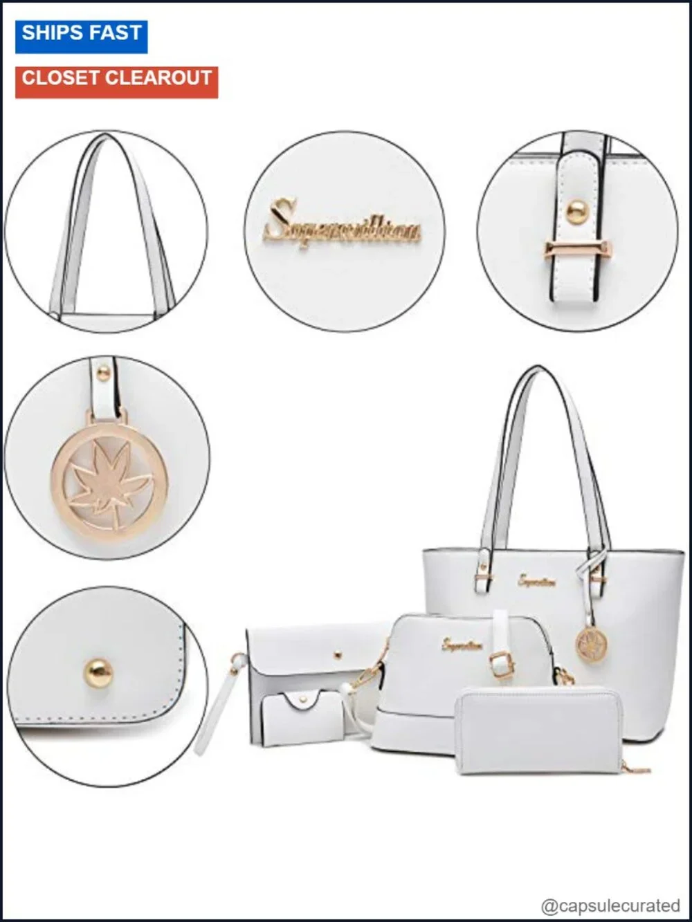Women's Faux Leather Satchel Tote Set with Wallet and Clutch